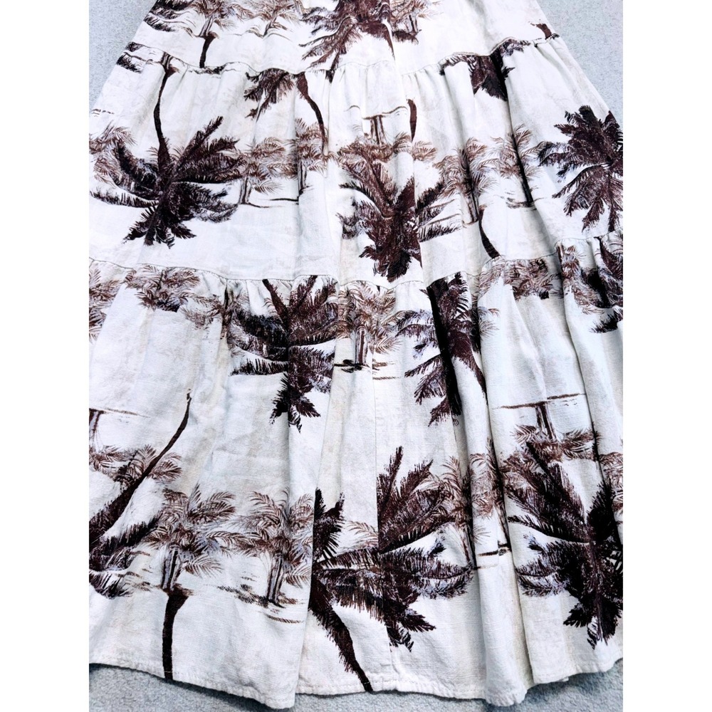 Cal Style Maxi Skirt Women S Cream Brown Palm Tree Tiered Linen Blend Boho Flowy - Picture 3 of 9